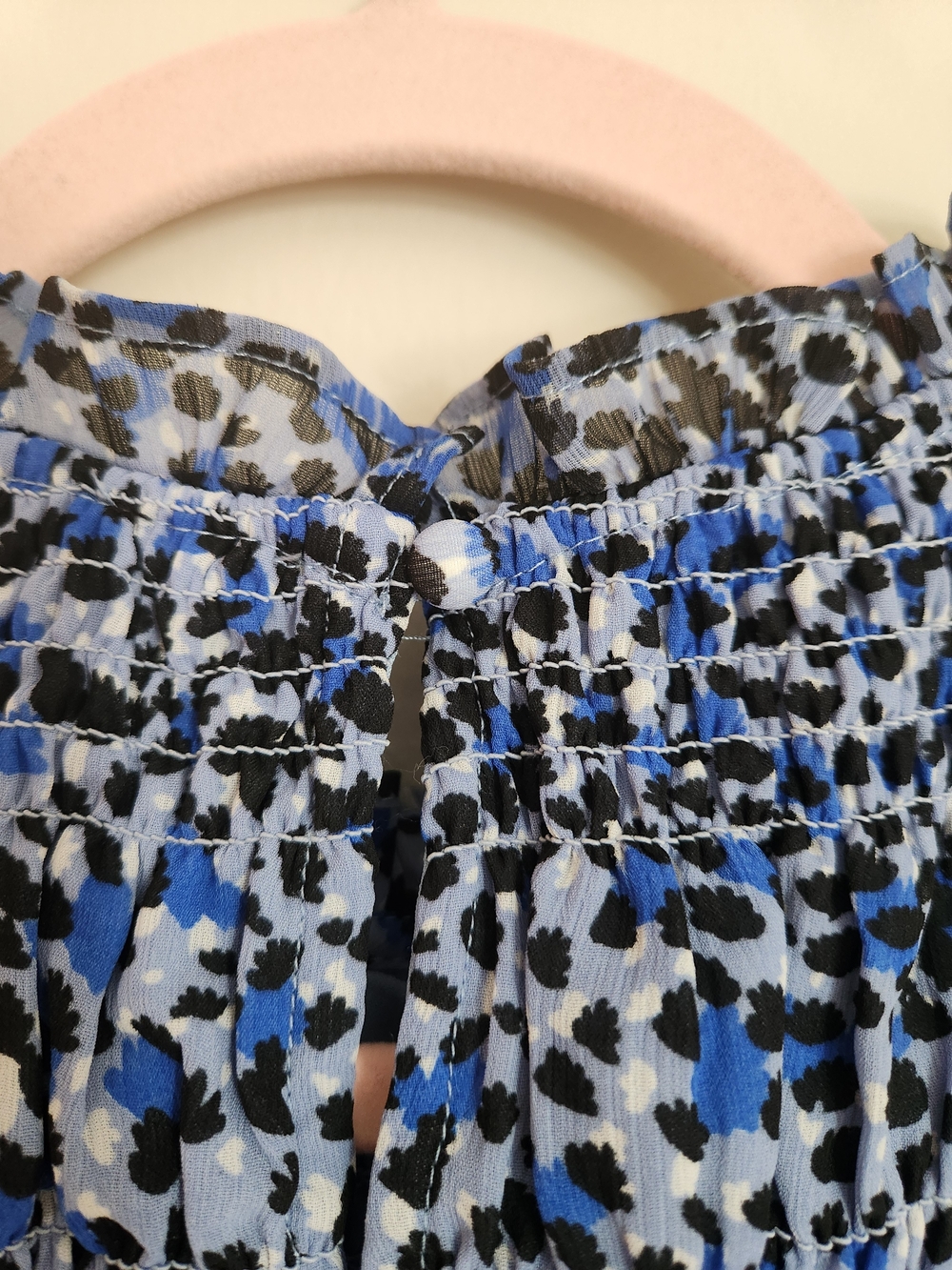 Express Blue and Black Printed Long Sleeve Smocked Peplum Top Size XL - Picture 4 of 5